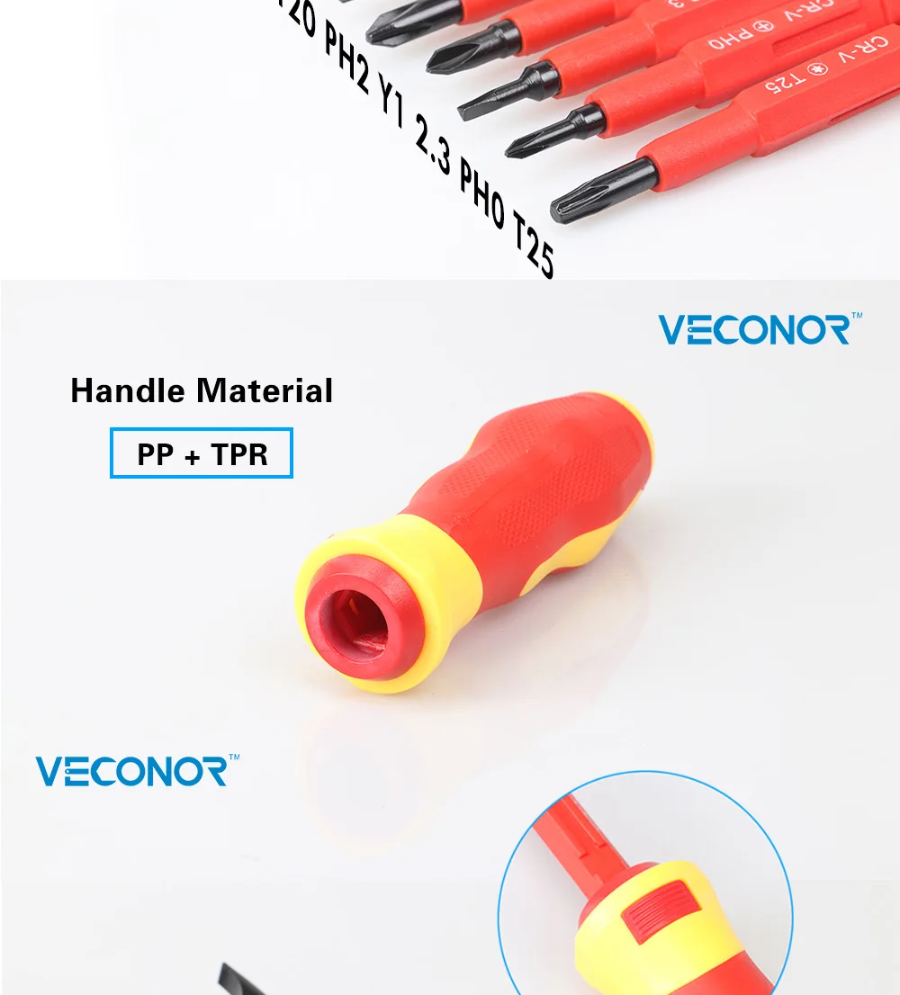 Veconor 8 шт. в 1 двойной сбоку Набор битов для отверток электрические заворачивания Инструменты 500 В утепленная CRV лезвие