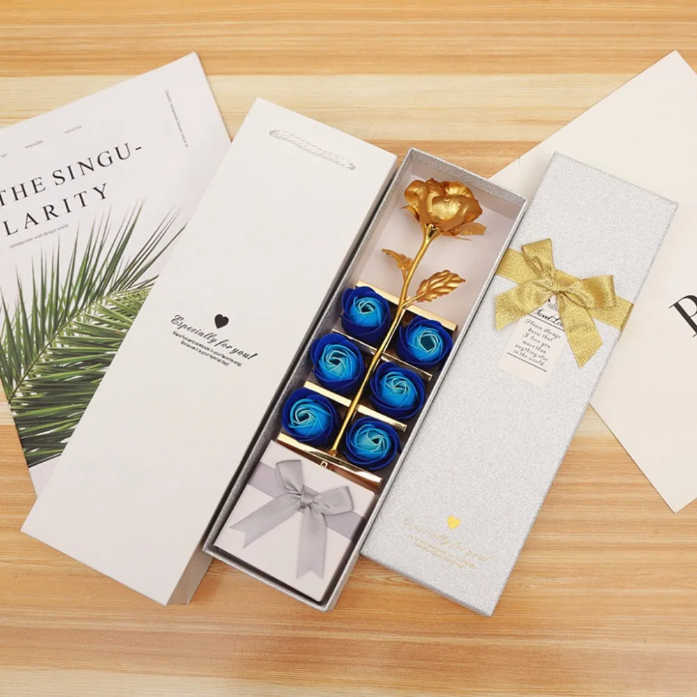 

6pcs Soap Gold Rose Mother's Day Valentine's Day Gift Present Flower Lover Rose Artificial Love Wedding Home Decor Gifts #007