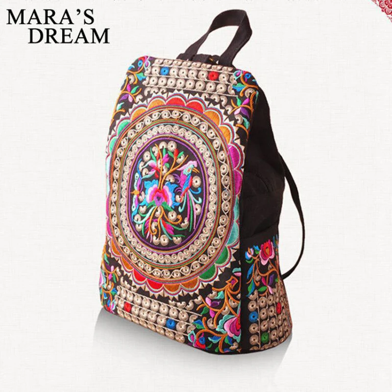 National trend canvas embroidery Ethnic backpack women handmade flower Embroidered Bag Travel ...