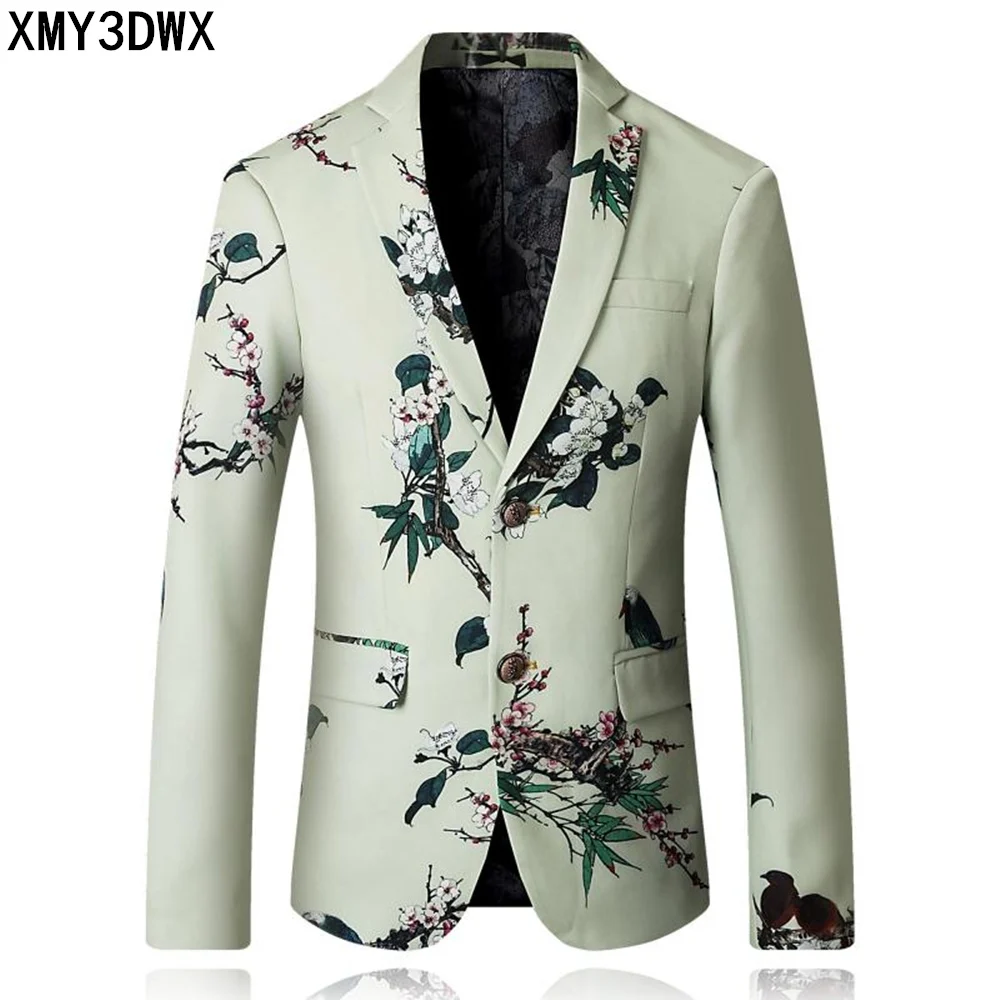 Blazer Coats Men 2018 Slim Fit Mens Floral Bird Flower Pattern Casual ...