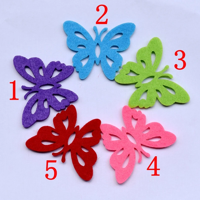 

200pcs/lot 5*5*4.5 cm 5 color optional Felt applique non - woven cute butterfly wedding decoration scrapbooking Accesories, 64