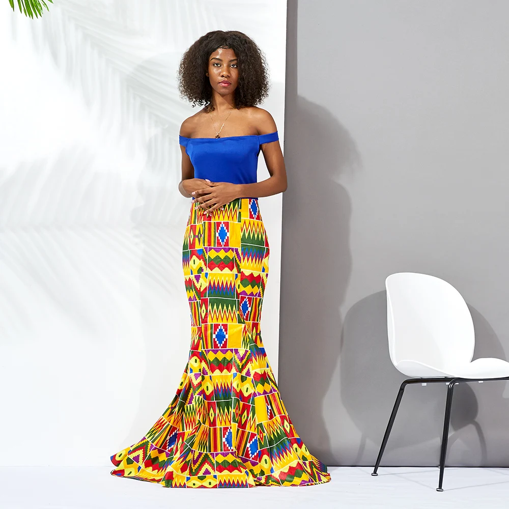

Shenbolen African Dresses For Women New Fashion Elegant Dress Ankara Printing Wax Fabric Ankara Beautiful wedding Dress