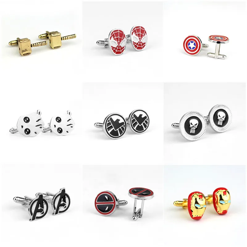 

19 Style Marvel The Avengers Captain America Cufflinks Thor Hammer Iron Man Superhero Batman Charms Cufflinks For Men Jewelry