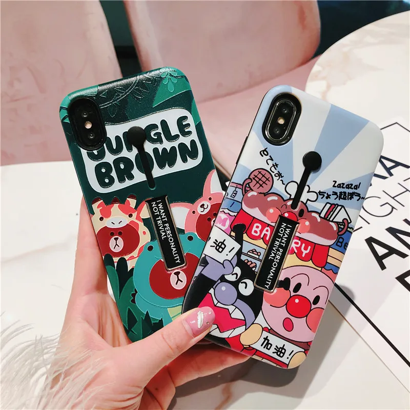3D Relief Cartoon Bear&amp Bread Superman Phone case For iPhone X 6 6S Puls 7 8 Case Stretch Ring Stand PC Hard Plastic Capa |