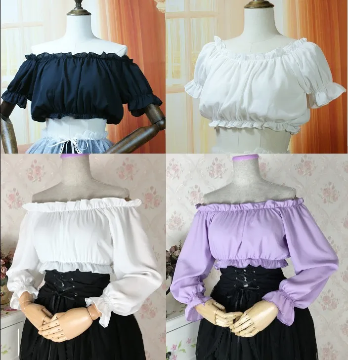

Palace sweet lolita shirt vintage lace off shoulder puff sleeve victorian shirt kawaii girl gothic lolita top tea party loli top