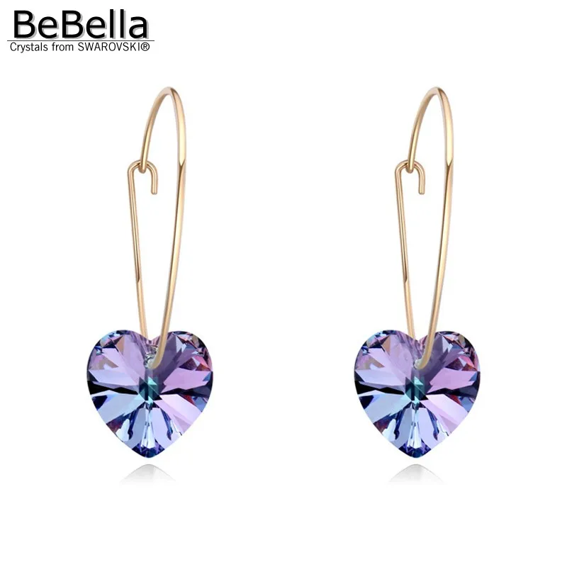 

BeBella heart pendant dangler earrings with Crystals from Swarovski for women girl fashion jewelry birthday Christams gift 2018