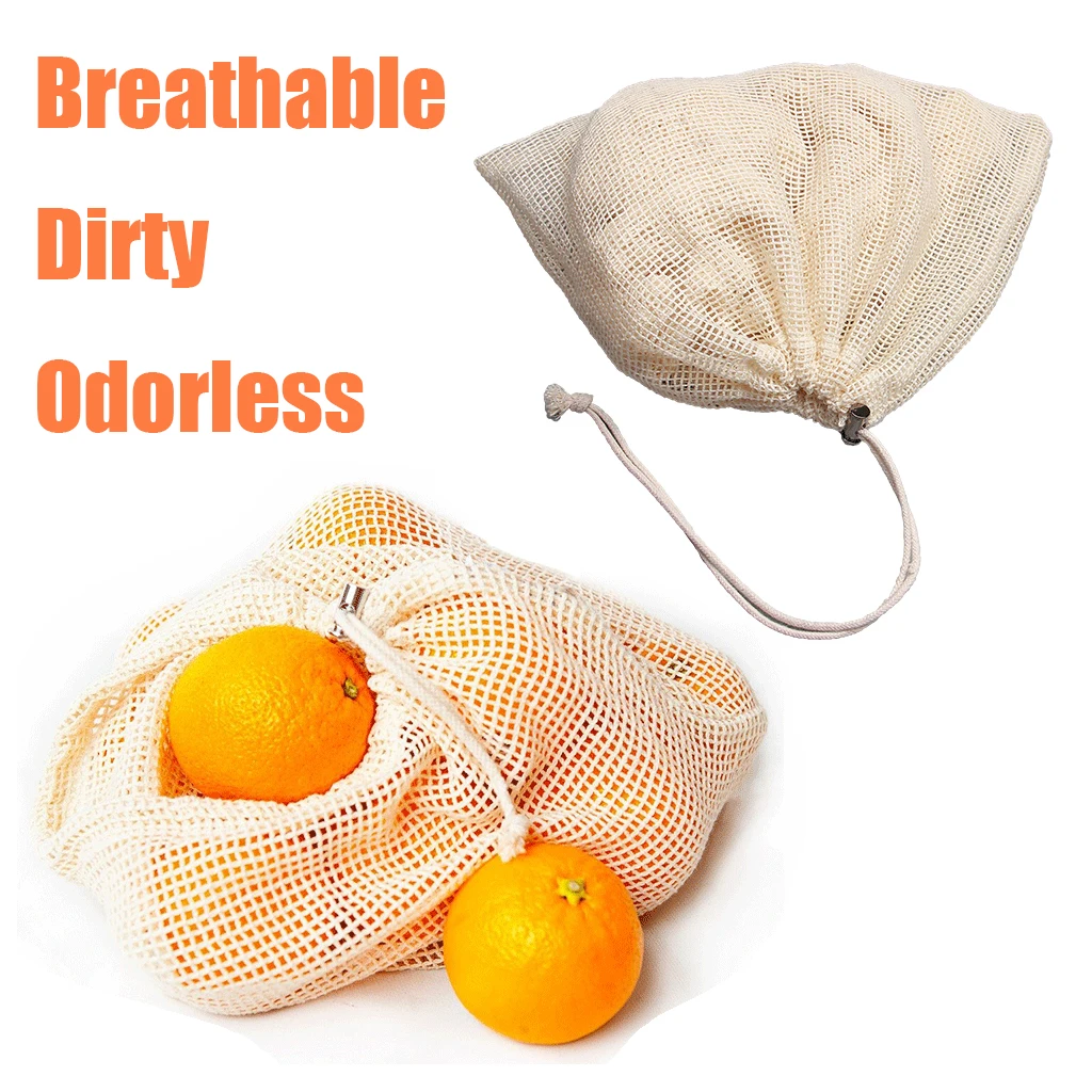 

9 Pcs Cotton Mesh Fruit Vegetables Storage Bags for Kitchen Eco-friendly Organization Bag with Drawstring Reusable Washable