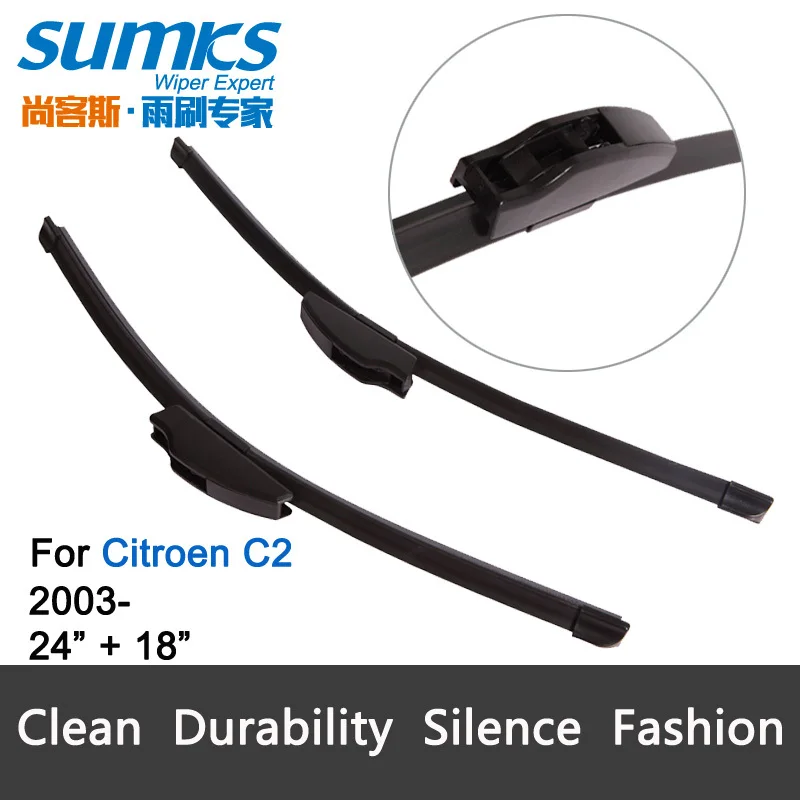 Wiper blades for Citroen C2 (2003 onwards) 24"+18" fit standard J hook