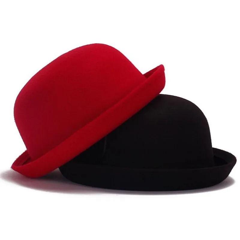 

Retail Little girls fedora hat Dome cap Children dress hats Kids caps felt hats wool felting Bowler hat