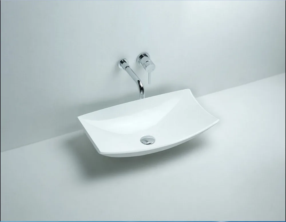 Rectangular Bathroom Solid Surface Stone Counter Top Vessel Sink