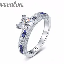 Vecalon Marca de Moda Femenina anillo de Zafiro Simulado diamond Engagement wedding Band anillo Cz 925 Plata Esterlina para las mujeres