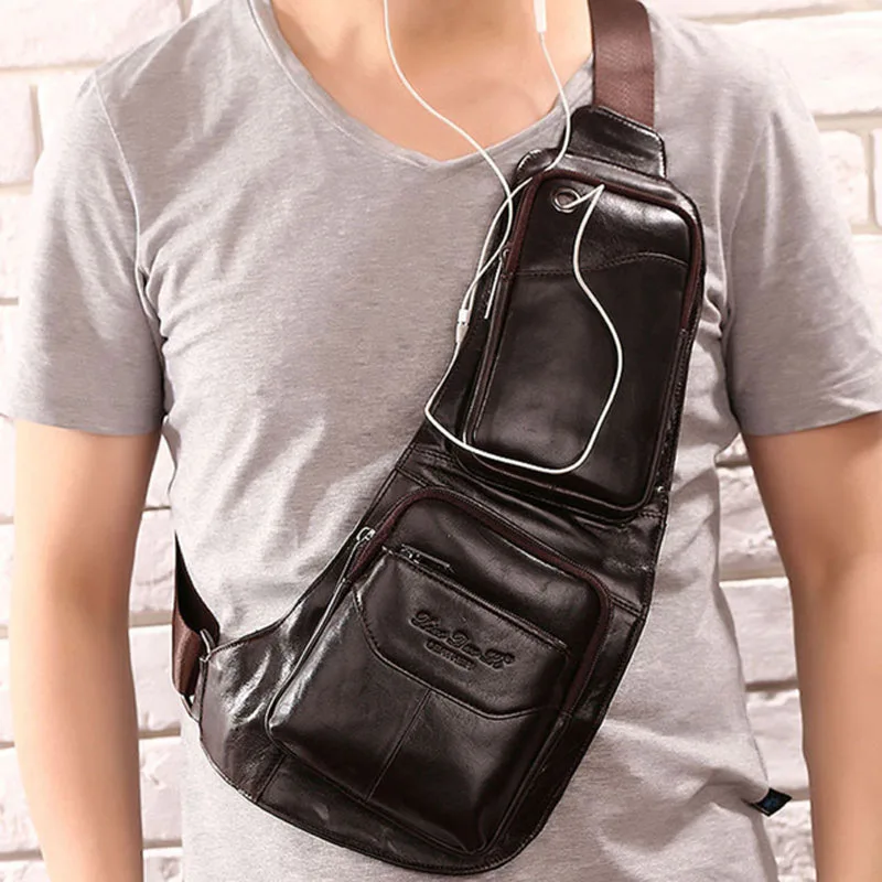 Men's Vintage Genuine Leather Sling Pack Chest Bag Cross Body Messenger ...