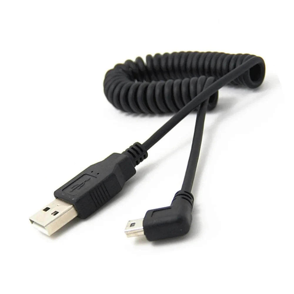 

USB 2.0 A Male to Mini B 5 pin Left Angle Male Spiral Coiled Cable Adapter Cord for MP3 Players Digital Cameras PS Controller
