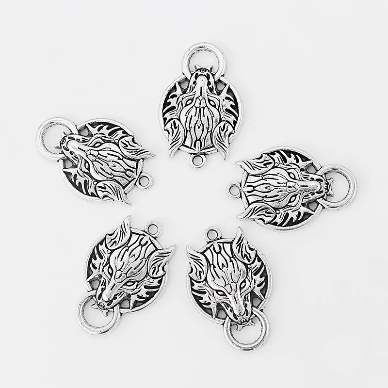 

5pcs Antique Silver Dragon Head Carved Pendant For Necklace Pendant Connector Making Accessories Fashion Charm Pendant Bijoux
