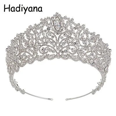 Hadiyana,, большая Свадебная Корона невесты, элегантные кубические зинконсы, диадемы для волос, серебряные свадебные украшения, короны, вечерние аксессуары HG6004 - Окраска металла: silver