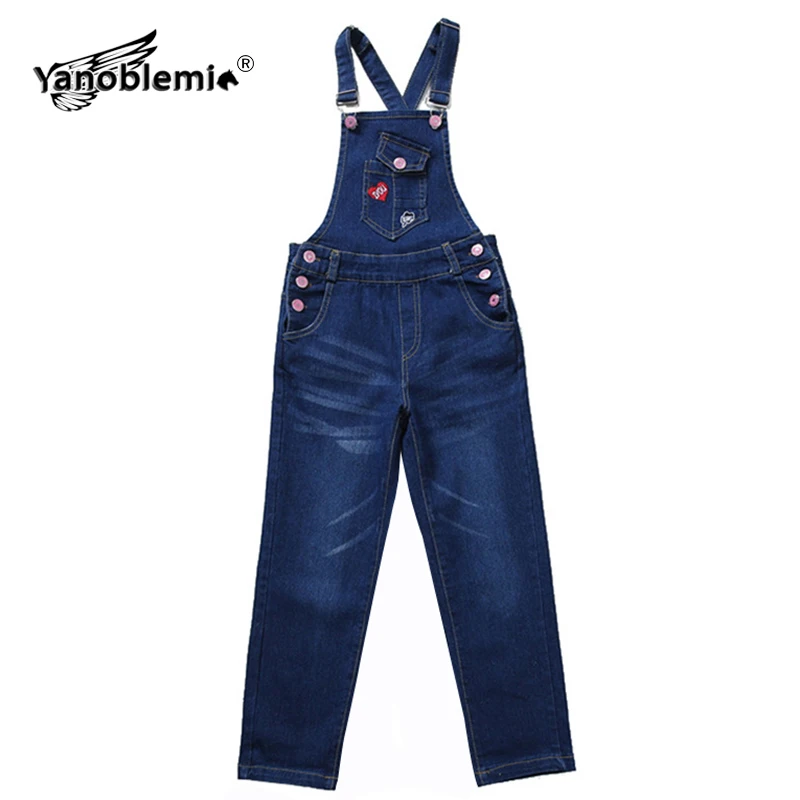 

Girls Denim Jumpsuits Children's Solid Letter Tags Overalls For Kids Print Pink Button Jeans Jumpsuits Girls Bib Denim Overalls