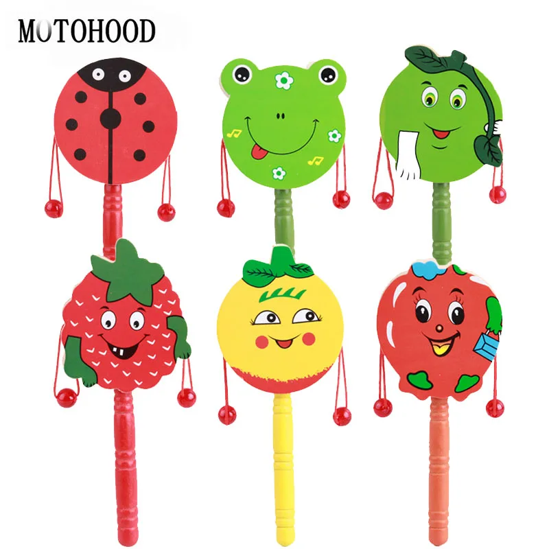 MOTOHOOD 3.5*17.5cm hochet en bois tambour Musical main cloche tambour jouet petite enfance éducatif apprentissage hochets bébé jouet