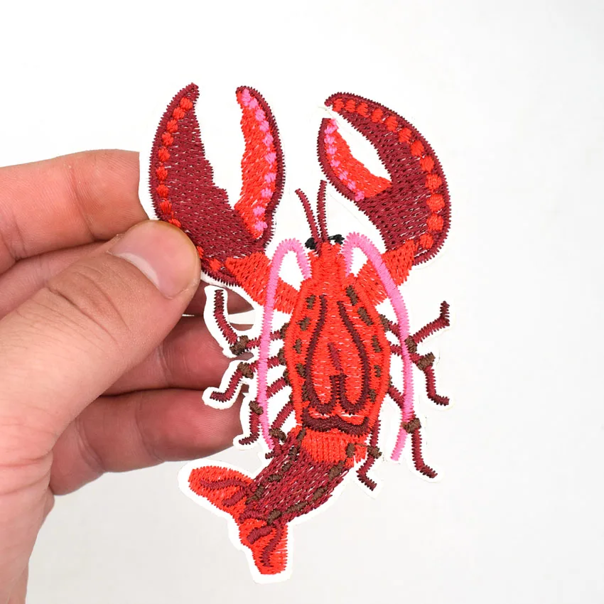 

2Pcs Lobster Embroidery Fabric Garment Appliques Embroidered Cloth Paste Stickers Repair Patches Kids Clothing Hat Bag Decor
