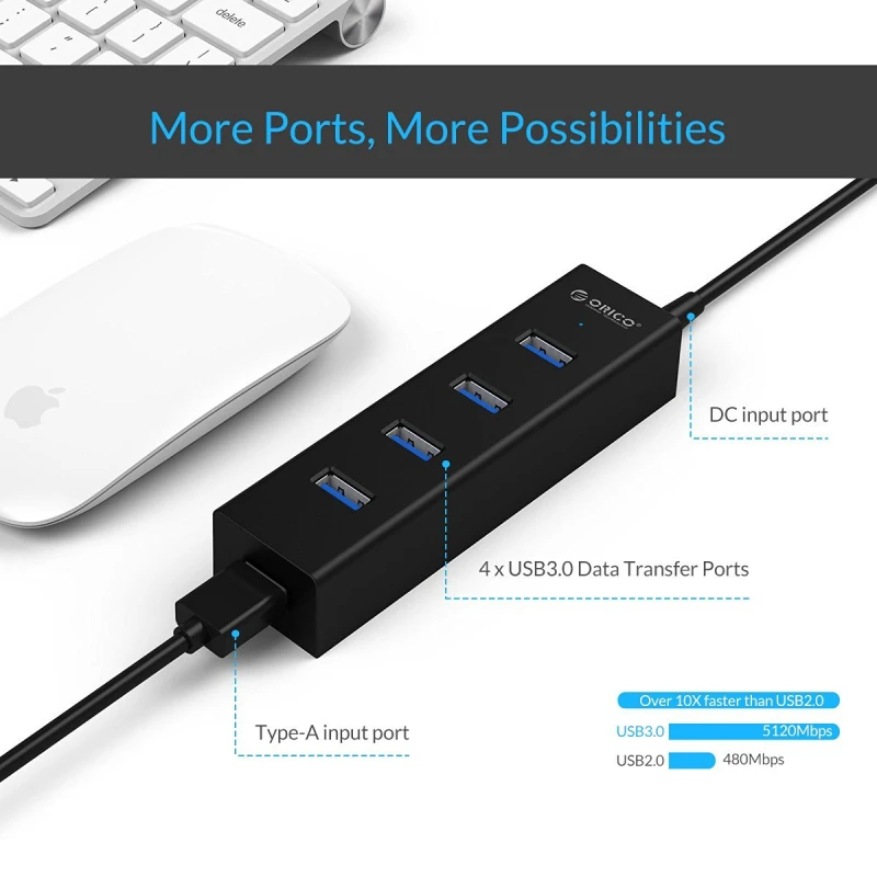 ORICO ABS 4 USB порта Высокоскоростной usb хаб 3 0 сплиттер для Apple Macbook Air ноутбук ПК черный