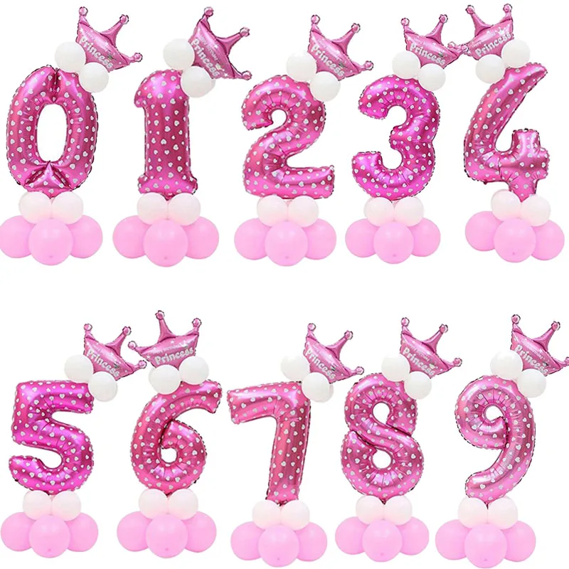 40 дюймов, для детей 0, 1 2 3 4 5 6 7 8 9 номер воздушные шары на день рождения цифра воздушные шары детское мероприятие воздушный шар из фольги для вечеринок для девочек и мальчиков воздушные шары с днем рождения - Цвет: 32inch Style pink