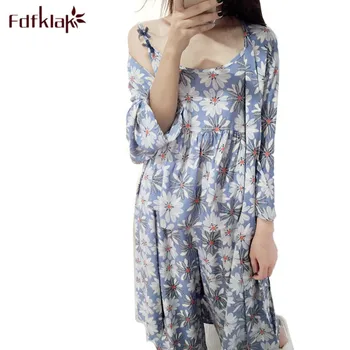 

Ladies Flower Pijamas 2017 Spring Autumn New Pajamas Set 3 Pieces Cotton Tracksuits Pyjamas Sets Pijamas Mujer Sleepwear Q56