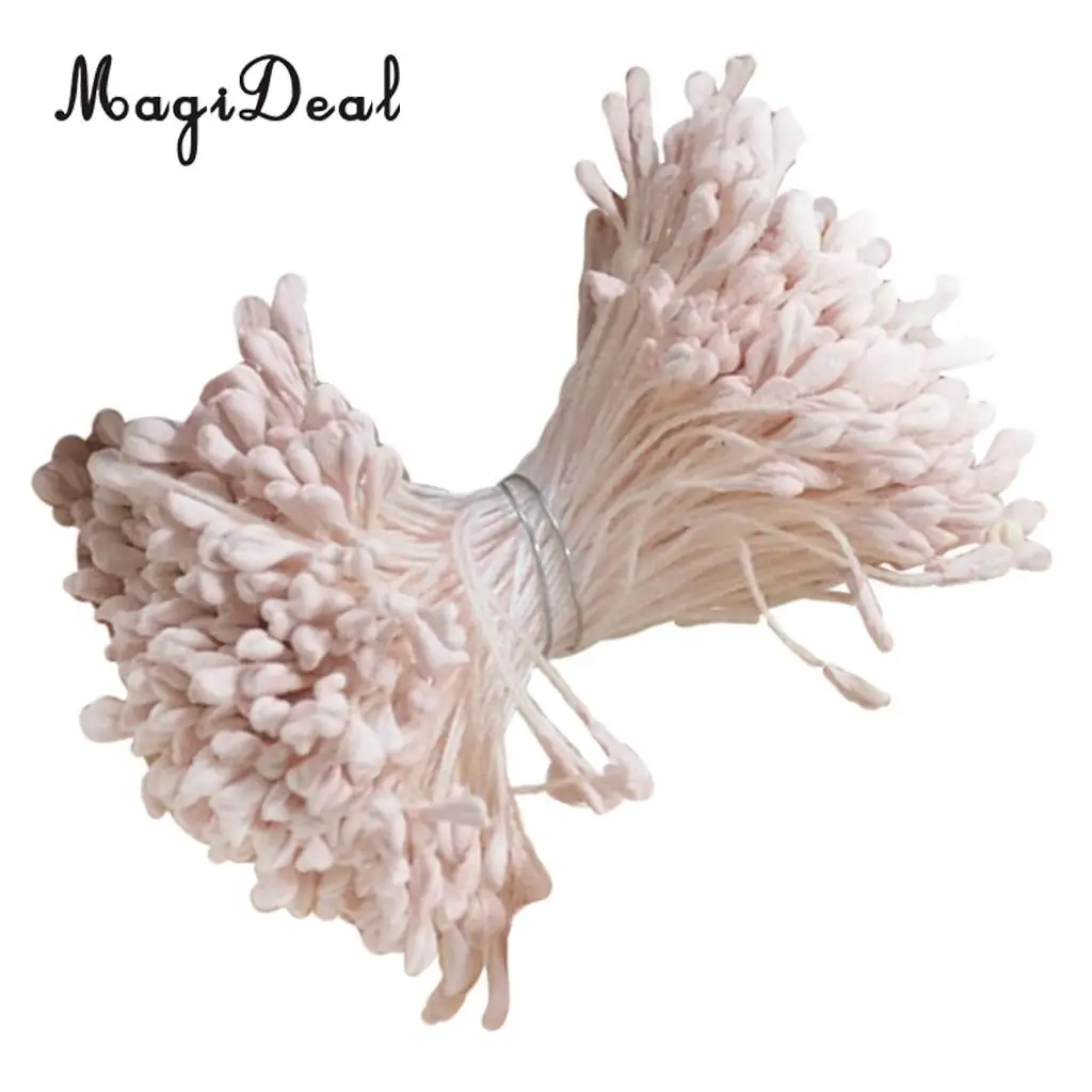 MagiDeal 360 Pieces 6cm Artificial Pearl Double Heads Flower Stamen Pistil beige Wedding Bouquet Hair Accessories