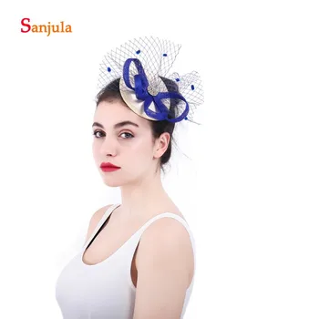 

Small White Bridal Hats with Hairpins Linen Flower Tulle Decoration Vintage Important Party Hats tocados boda sombrero FH66
