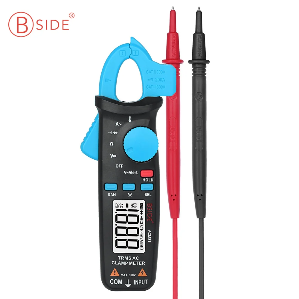 

BSIDE ACM81 TRMS AC Clamp Meter 1mA Auto-Ranging Digital Clamp Multimeter 2000 Counts Voltage Current Diode Tester with Clip