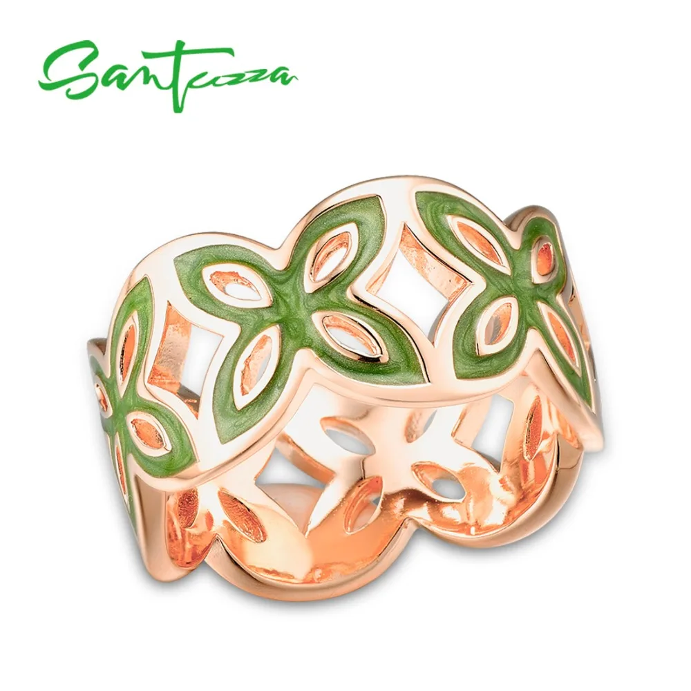 SANTUZZA элегантное кольцо для женщин Гламурное многоцветное элегантное цветочное полое кольцо модное ювелирное изделие ручной работы с эмалью