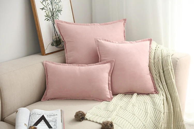 Однотонный чехол для подушки, розовый чехол для подушки, мягкая домашняя декоративная наволочка из замши цвета слоновой кости с бахромой 45x45 см/60x60 см/30x50 см