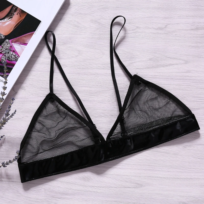 

Women Sexy Mesh Hollow Out Bustier Bralette Adjustable Spaghetti Strap Bra