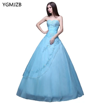 

Light Blue Quinceanera Dresses Ball Gown Long Puffy Crystal Sweetheart Organza Vestidos De 15 Prom Dress For Girls
