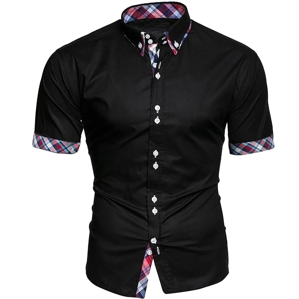 Новое поступление, приталенная Мужская рубашка, модная мужская деловая Повседневная клетчатая рубашка на пуговицах с коротким рукавом, удобная блуза