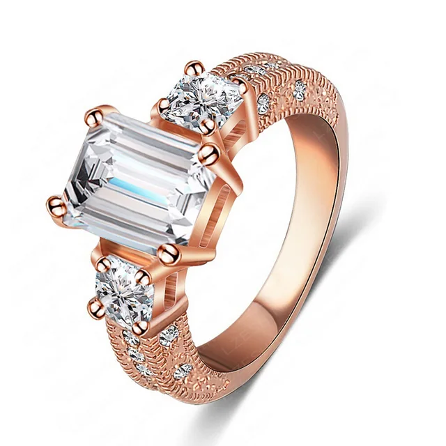 Beautiful Ring Rectangle Zircon Cutting Ring  Rose Gold/White Gold Color Women Rings Fashion Jewelry Wholesale