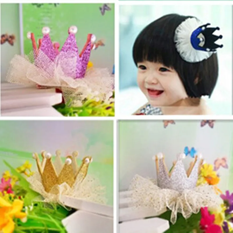 

5 Colors Girl Pearls Crown White Fold Yarn Wraped Hair Clip Tiaras Headwear Children Princess Accessories Baby Party Accessories