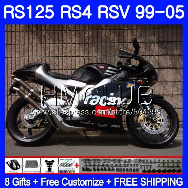 

RS4 For Aprilia RS 125 99 00 01 02 03 04 05 122HM5 RSV125R RS-125 RSV125 R 1999 2000 2001 2002 2003 2005 Fairings Glossy black