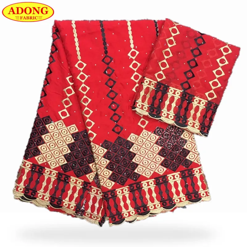 

7 Yards Red Embroidery African Lace Brocade Jacquard Fabric Matching Swiss Voile Lace Chiffon Fabric Cotton Dry Laces For Sewing