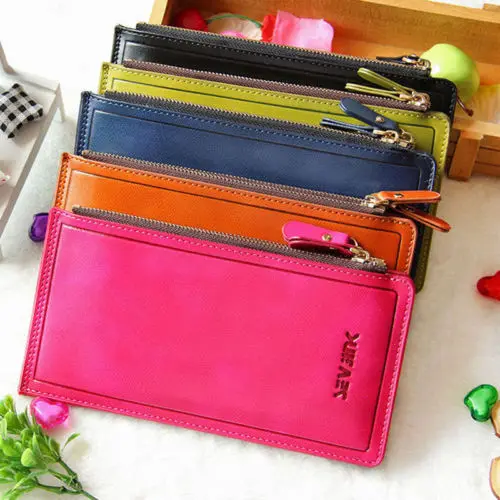 Women&#39;s PU Bifold ID Credit Card Holder Slim Purse Zip Wallet Women Purses-in Wallets from ...