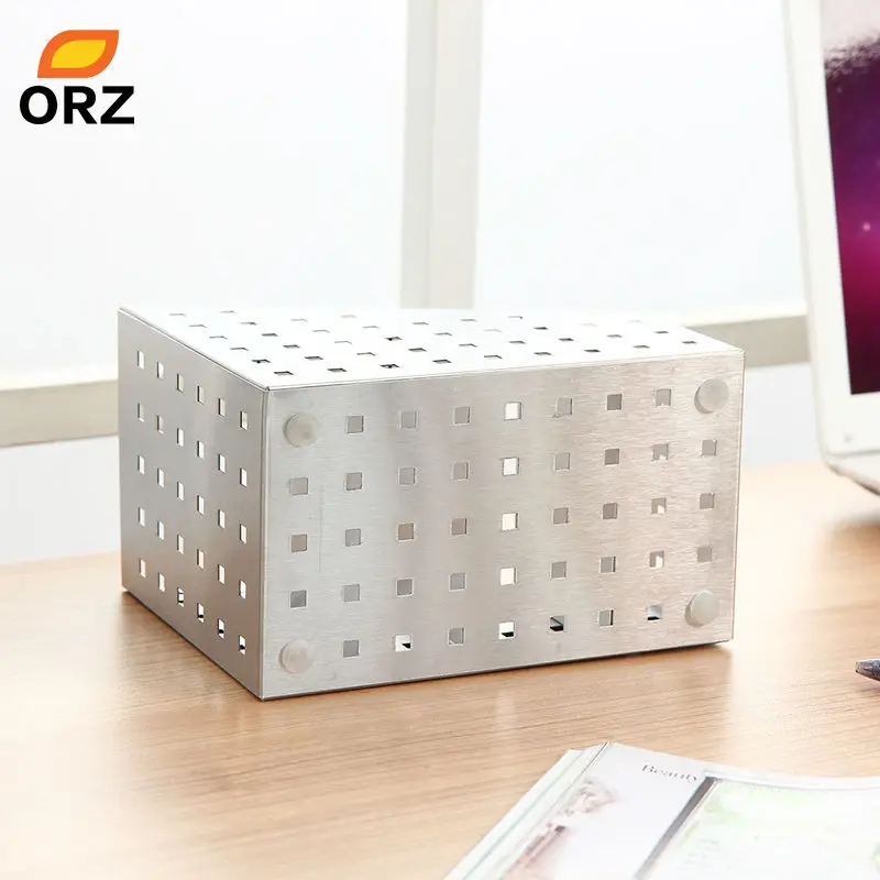 ORZ متعددة الوظائف تخزين صندوق من الاستانلس ستيل مكتب مستحضرات التجميل ماكياج المنظم مربع القرطاسية أدوات المائدة تخزين الحاويات