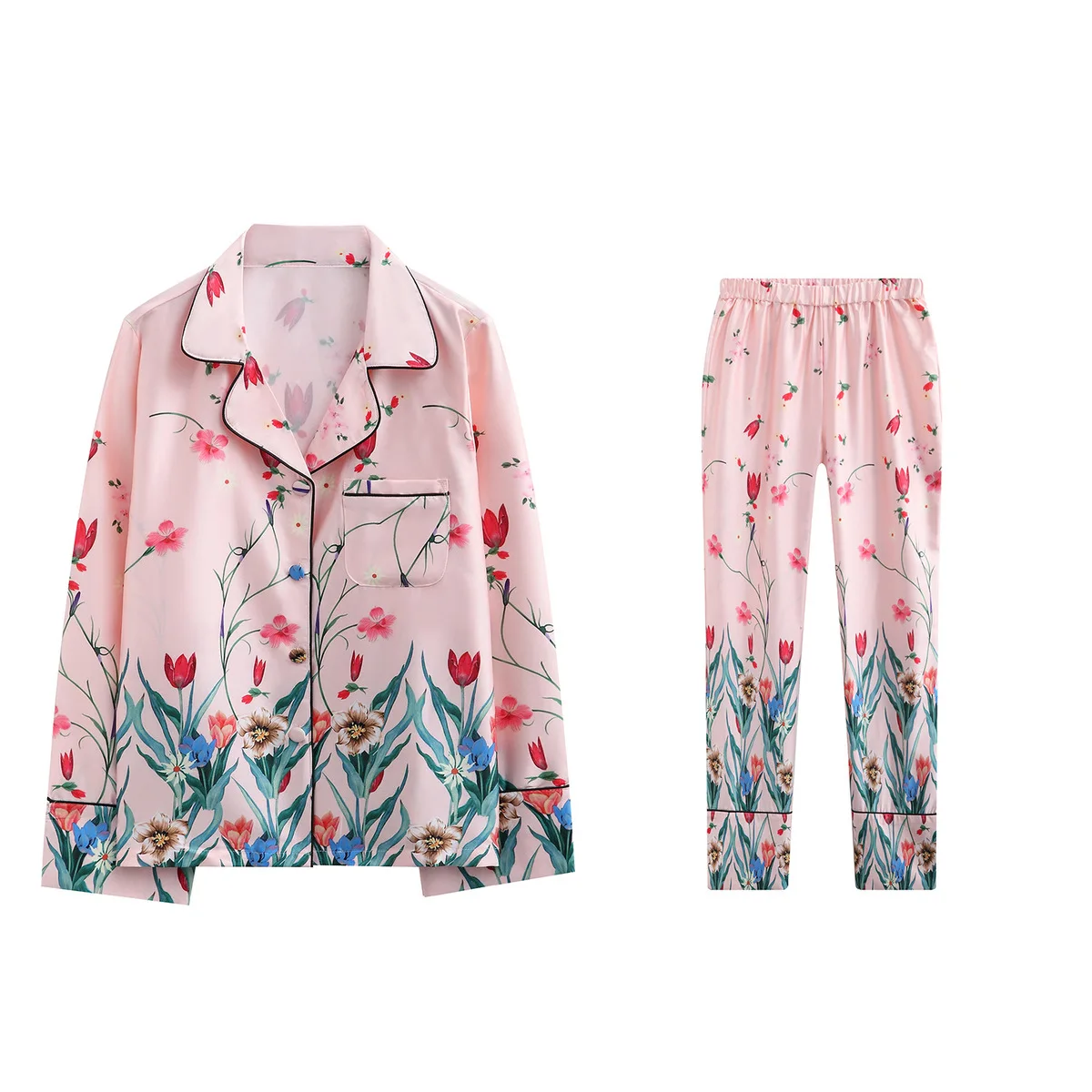 2018 Для женщин Pijama летние пижамы розового дома моды Priting с длинным рукавом костюм