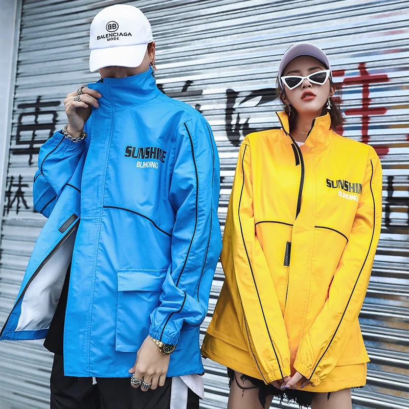 Весенняя Мужская ветровка в стиле хип хоп Harajuku красная желтая куртка на молнии