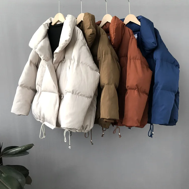 

Winter Women Jacket Pure Color Short Cotton Padded Coat Loose Thickened Stand Collar Clothes Maternity Tops Pregnancy Clothes