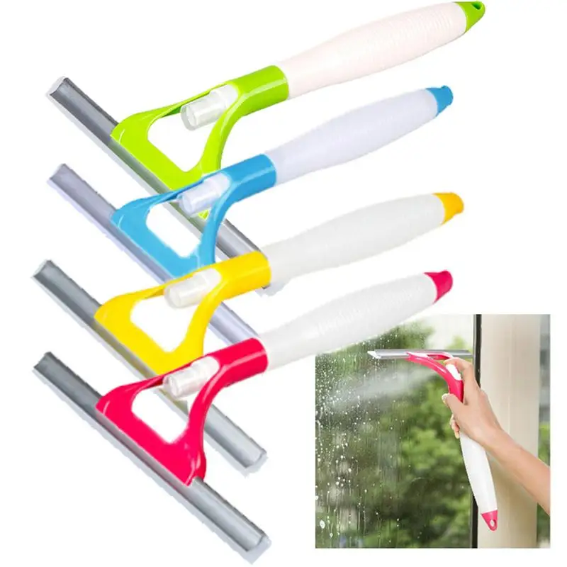 Bathroom Mirror Squeegee Glass Wiper Cleaner Rubber Blades with Spray