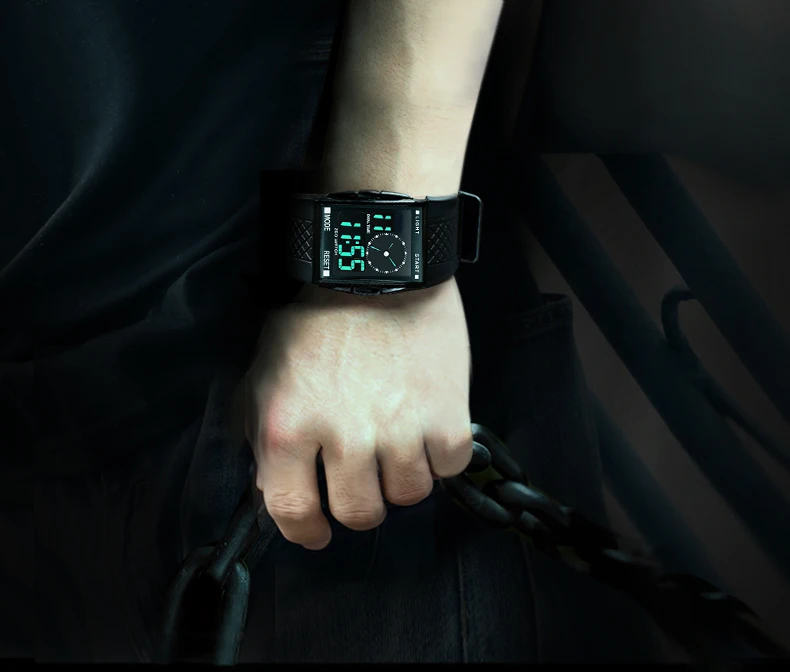 Goedkoop OTS LED Digitale Mannen Sport Rechthoek Dial Horloge Waterbestendig Rubber Band Outdoor horloges Geschenken