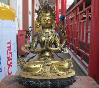 

bi002177 11"Inch Tibet Buddhist fane bronze Four Armed Bodhisattva Guan-Yin Buddha Statue
