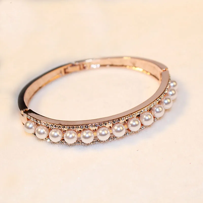 

Free shiping wholesale lots bulk rose gold color pearl bracelets for women/pulseras mujer moda 2018/bracelet femme /pulseira
