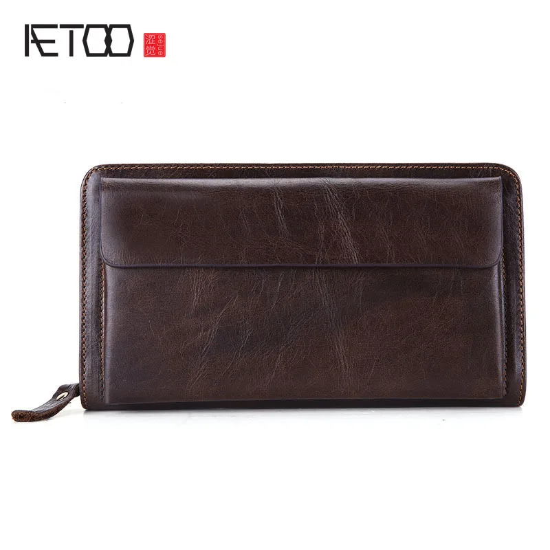 

AETOO new men's Leather Wallet Vintage foreign trade business leather hand bag Clutch Vintage wallet