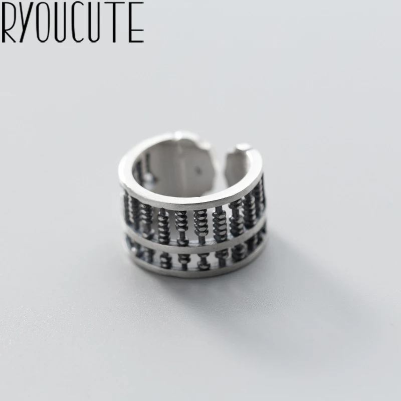

RYOUCUTE 100% Real Pure 925 Sterling Silver Exaggerated Personality Retro Large Big Beads Rings for Women Adjustable Finger Ring