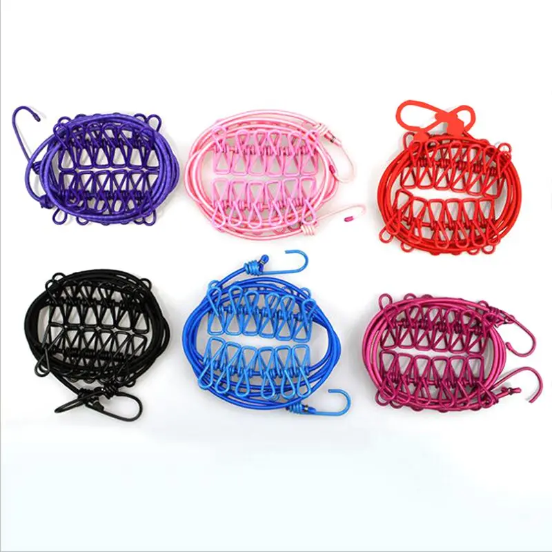 

2018 Hot Sale 185cm Portable Multifunctional Drying Rack Clips Cloth Hangers Steel Clothes Line Pegs Outdoor Travel Clothespins