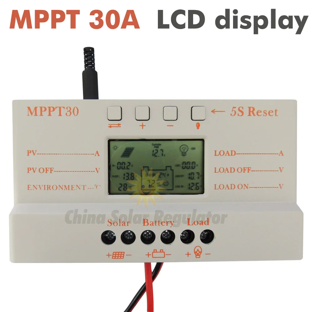 mppt 30а 30 солнечный регулятор обязанности 12v 24v авто работа с жк дисплеем солнечной
